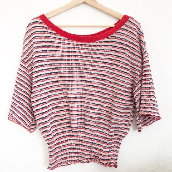 Free People Tops - NWT Free People Bat Wing Soft Striped Red Top